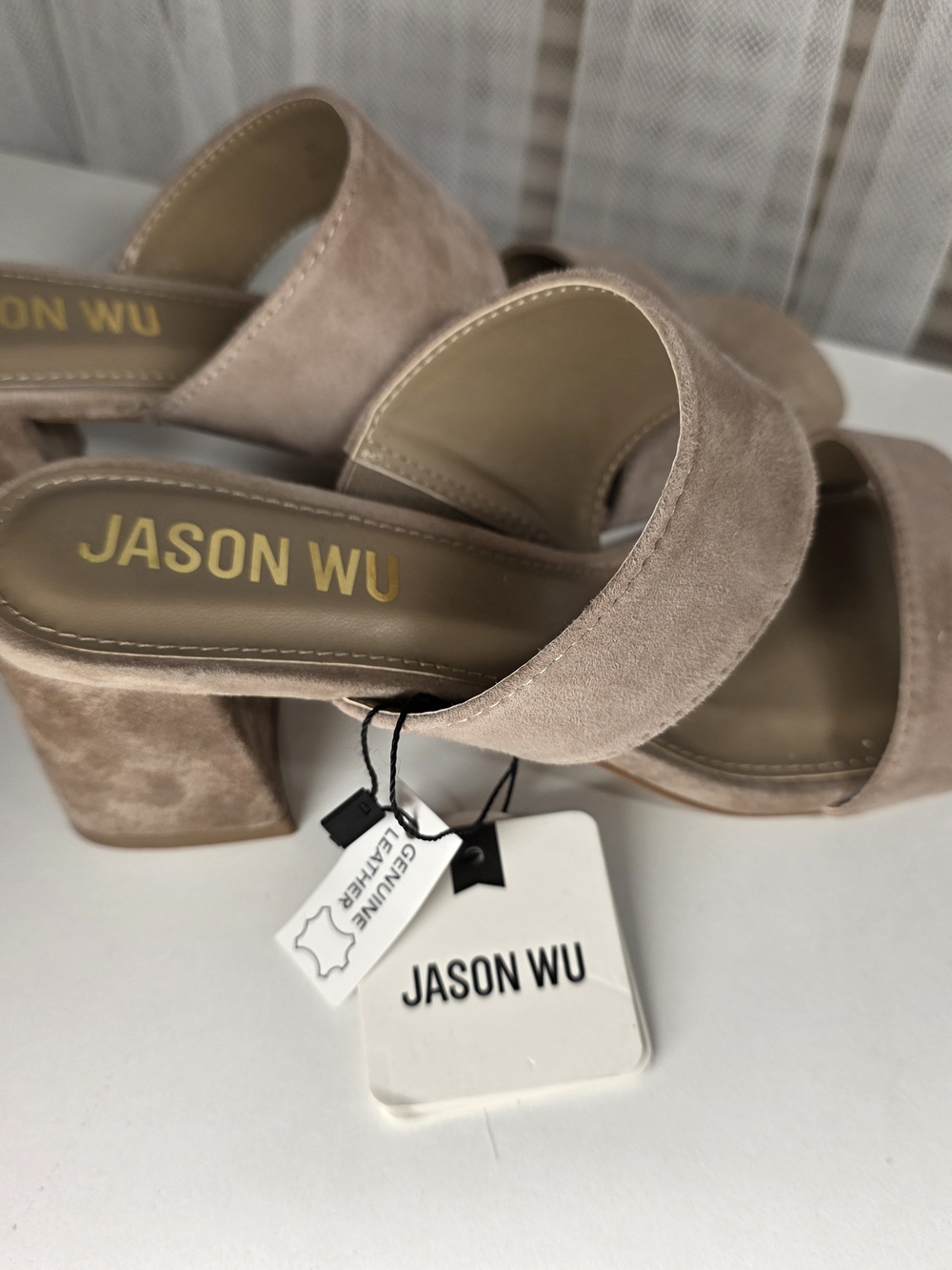 Jason Wu Jammie Taupe Suede Double Strap Block Heel Sandals Size 8.5 NWT